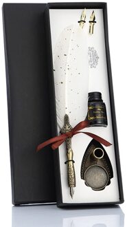 Retro Kalligrafie Veer Dip Pen Met 2 Nib Set Schrijven Geschenkdoos Quill Fontein Schrijven Creatieve Vintage Briefpapier Klassieke Tex wit