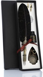 Retro Kalligrafie Veer Dip Pen Met 2 Nib Set Schrijven Geschenkdoos Quill Fontein Schrijven Creatieve Vintage Briefpapier Klassieke Tex zwart