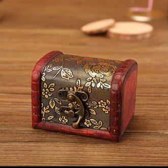 Retro Kleine Houten Opbergdoos Met Slot Bloem Patroon Sieraden Armband Make Holder Organizer Box Sieraden Schat Borst Case