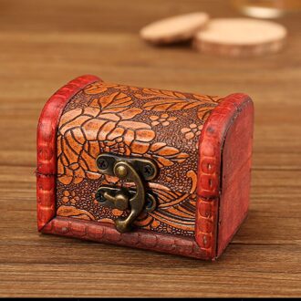 Retro Kleine Houten Opbergdoos Met Slot Bloem Patroon Sieraden Armband Make Holder Organizer Box Sieraden Schat Borst Case