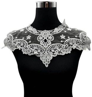 Retro Lace Bloemen Naaien Applique Ronde Hals Kraag Hals Nep Kraag NIN668 wit