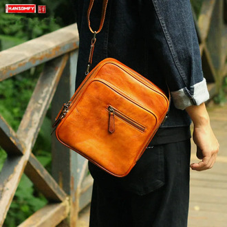 Retro Leather Men's Messenger Bag Casual Leather Small Bag Men Daily Shoulder Bag Male Crossbody Bags Vertical Genuine Leather