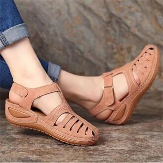 Retro Lederen Sandalen Lederen Schoenen Platform Platte Zool Dames Casual Soft Grote Teen Voet Correctie Sandaal grijs 38