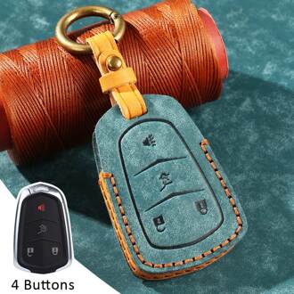 Retro Lederen Sleutel Cover Remote Case Voor Cadillac Esv Escalade Cts Xts Srx Ats CT5 XT5 XT6 4 Buttons blauw