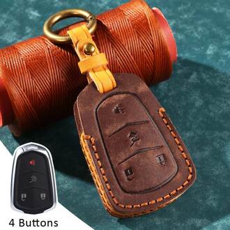 Retro Lederen Sleutel Cover Remote Case Voor Cadillac Esv Escalade Cts Xts Srx Ats CT5 XT5 XT6 4 Buttons bruin