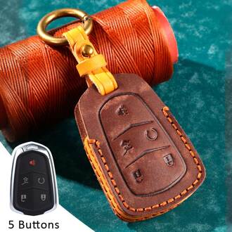 Retro Lederen Sleutel Cover Remote Case Voor Cadillac Esv Escalade Cts Xts Srx Ats CT5 XT5 XT6 5 Buttons bruin
