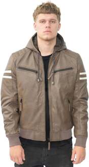 Retro leren herenbomberjack met capuchon - Skopje Bruin - 4XL