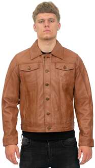 Retro leren truckerjack voor heren, Constantine Bruin - 4XL