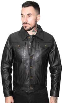 Retro leren truckerjack voor heren, Constantine Zwart - 5XL