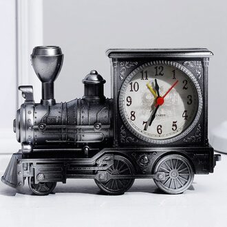 Retro Locomotief Trein Wekker Stijlvolle Persoonlijkheid Motor Model Student Tafel Decor Klok Kids Student Zilver