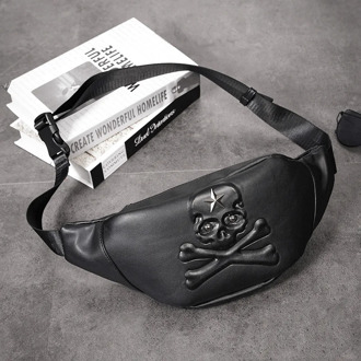 Retro Men's Large Capacity Chest Bag Outdoor Fashion Fanny Bag Personalized Skull Decoration Belt Bag