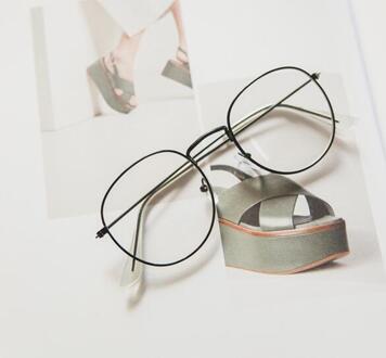 Retro Metalen Nul Dioptrie Eyewear Upscale Ronde Brilmontuur Optische Vlakte Bijziendheid Frame zwart