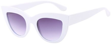 Retro Mode Dames Vissen Bril Vrouwen Vissen Zonnebril Vintage Cat Eye Zwarte Zonnebril Vrouwelijke Lady UV400 wit kader grijs