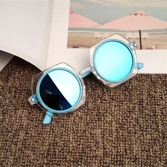 Retro Moderne Mode Transparante Frame Kind Zonnebril Reflecterende Kleur Zonnebril Jongens en Meisjes Zonnebril Uv-bescherming Blauw