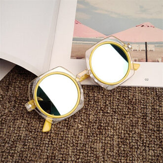Retro Moderne Mode Transparante Frame Kind Zonnebril Reflecterende Kleur Zonnebril Jongens en Meisjes Zonnebril Uv-bescherming Geel