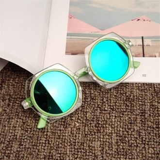 Retro Moderne Mode Transparante Frame Kind Zonnebril Reflecterende Kleur Zonnebril Jongens en Meisjes Zonnebril Uv-bescherming Groen