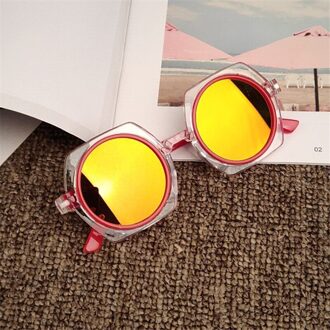 Retro Moderne Mode Transparante Frame Kind Zonnebril Reflecterende Kleur Zonnebril Jongens en Meisjes Zonnebril Uv-bescherming Rood