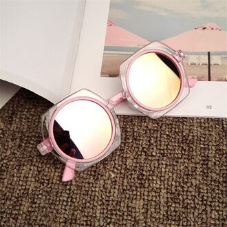Retro Moderne Mode Transparante Frame Kind Zonnebril Reflecterende Kleur Zonnebril Jongens en Meisjes Zonnebril Uv-bescherming Roze