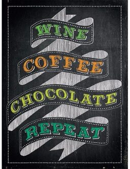 Retro muurplaatje Wine Coffee Chocolate Repeat 15 x 20 cm