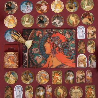 Retro Paintings Alphonse Maria Mucha Label Sticker Scrapbooking Decoration Stationery Craft Stickers Diy Diary Planner Escolar