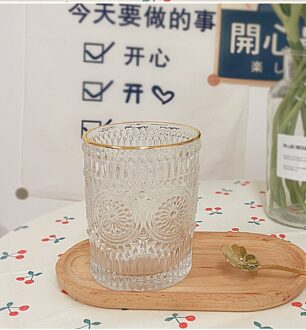 Retro Reliëf Phnom Penh Glas Cup Ronde Zon Bloem Water Cup Creatieve Wijn Glas Whisky Glas Home Water Cup stijl nee.1withSpoon