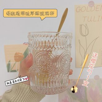 Retro Reliëf Phnom Penh Glas Cup Ronde Zon Bloem Water Cup Creatieve Wijn Glas Whisky Glas Home Water Cup stijl nee.2withSpoon