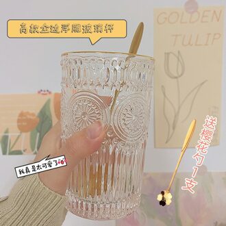 Retro Reliëf Phnom Penh Glas Cup Ronde Zon Bloem Water Cup Creatieve Wijn Glas Whisky Glas Home Water Cup stijl nee.3withSpoon