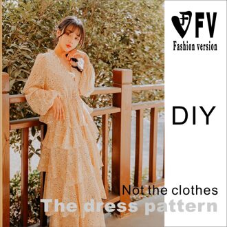 Retro Rok Patroon Lange Mouwen Jurk Kledingstuk Tekening Taart Rok Naaien Tekening BLQ-428 patroon Size 2XL