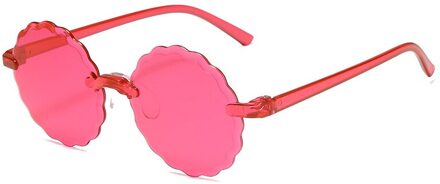Retro Ronde Een Stuk Randloze Zonnebril Snoep Kleur Vintage Kleurrijke Schaduw Zonnebril UV400 Outdoor Frameloze Driver Bril donker roze