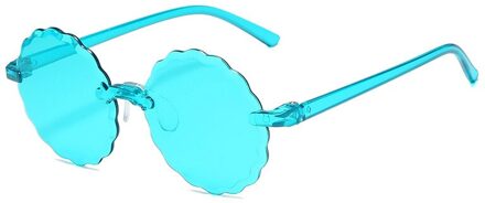 Retro Ronde Een Stuk Randloze Zonnebril Snoep Kleur Vintage Kleurrijke Schaduw Zonnebril UV400 Outdoor Frameloze Driver Bril lucht blauw