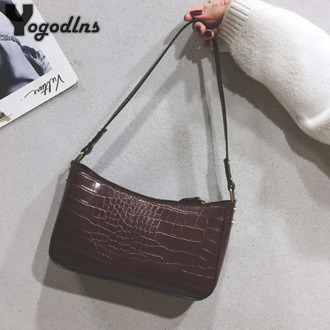 Retro Shoulder Bags For Women Crocodile Pattern Leather Armpit Bag Advanced Baguette Bags Design Fashion PU Handbags Female Sac