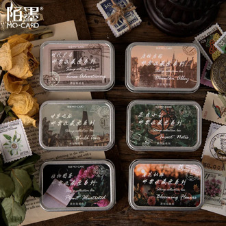 Retro Stamps Collection Travel Plants Butterfly Scrapbooking Tin Box Stickers Stationery Paper Sticker for Crafts