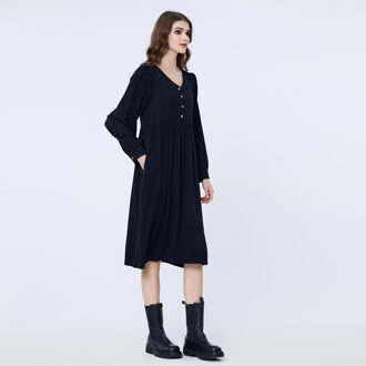 Retro-stijl losse shirt-jurk - maat Zwart