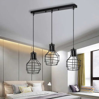 Retro Style Ceiling Light Lamp Vintage Industrial Pendant Light Iron Metal Lamp Fixture Black Hanglamp for Living Room Bedroom