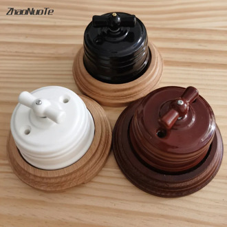 Retro Switch Socket Wooden Base Wall Lamp 1-2 Gang Power Switch EU Socket Wooden Base Brown Primary Wood Color