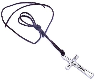 Retro Touw Jesus Cross Ketting Hanger Sieraden Voor Mannen Vrouwen Katholieke Religieuze