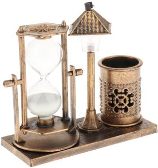 Retro Unieke Zandloper Pen Houder Met Ingebouwde Licht Ambachten Glas Zand Timer Ornament Voor Home Office Decor -14x15.5cm goud