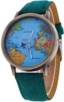Retro Unisex Horloges Vliegtuig Kaart Horloge Creatieve Vrouwen En Mannen Quartz Horloge Klok groen