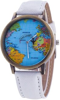 Retro Unisex Horloges Vliegtuig Kaart Horloge Creatieve Vrouwen En Mannen Quartz Horloge Klok wit