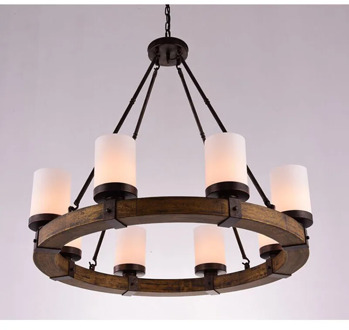 Retro Village Perdant Light American Wooden Round Iron lamp light chandelier for Villa /Living Room /Library/Museum/Retro cafe