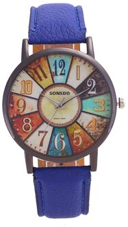 Retro Vrouwen Horloges Persoonlijkheid Dial Casual Lederen Riem Polshorloge Voor Meisjes Mode Quartz Horloge Dames Klok Montre Femme blauw