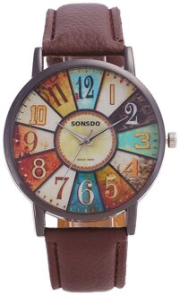 Retro Vrouwen Horloges Persoonlijkheid Dial Casual Lederen Riem Polshorloge Voor Meisjes Mode Quartz Horloge Dames Klok Montre Femme bruin