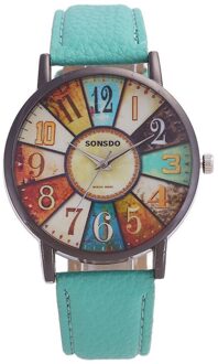 Retro Vrouwen Horloges Persoonlijkheid Dial Casual Lederen Riem Polshorloge Voor Meisjes Mode Quartz Horloge Dames Klok Montre Femme groen