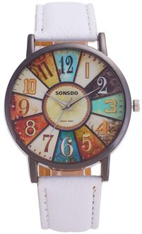 Retro Vrouwen Horloges Persoonlijkheid Dial Casual Lederen Riem Polshorloge Voor Meisjes Mode Quartz Horloge Dames Klok Montre Femme wit