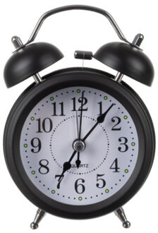 Retro wekker - zwart - led achtergrondverlichting - D8 cm - metaal