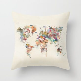 Retro Wereldkaart Linnen Katoenen Baby Kussen Case Polyester Home Decor Slaapkamer Decoratieve Sofa Auto Kussens 45*45 cm 6