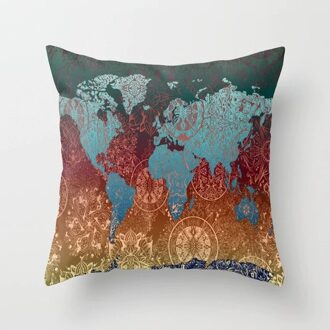 Retro Wereldkaart Linnen Katoenen Baby Kussen Case Polyester Home Decor Slaapkamer Decoratieve Sofa Auto Kussens 45*45 cm 9