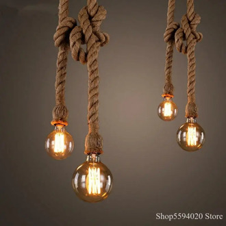 Retro Wire Hemp Rope Pendant Lights Bar DIY Creative Led Hemp Rope Pendant Lamp Vintage Loft Industrial Kitchen Lighting Fixture