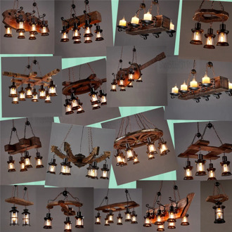 Retro Wood Pendant Lights LED Kitchen Hanging Lamps Creative Bar Living Room Lamps Christmas Decorations for Home Light Fixtures