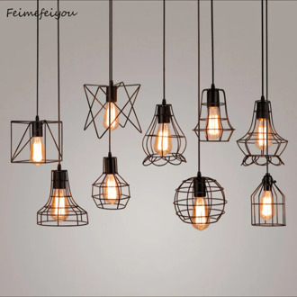 Retro wrought iron office Nordic retro industrial wind bird cage creative bar loft small iron cage chandelier